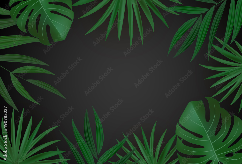 Natural Realistic Green and Gold Palm Leaf Tropical Background. illustration