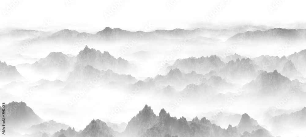 mountains in the fog