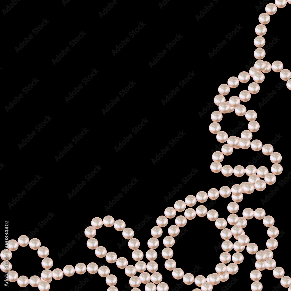 Realistic luxury string of pearls on black background. Illustration