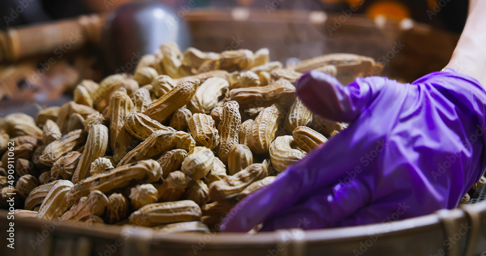 Close up of steamed peanuts