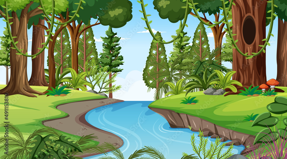 Nature scene with pond and trees