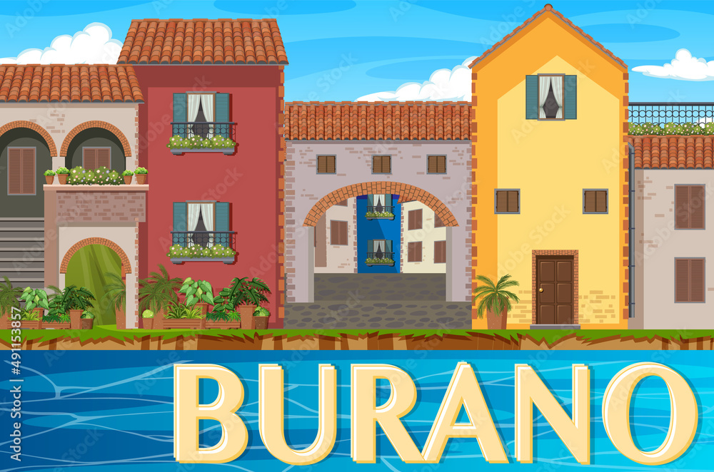 Scene with building in city Burano