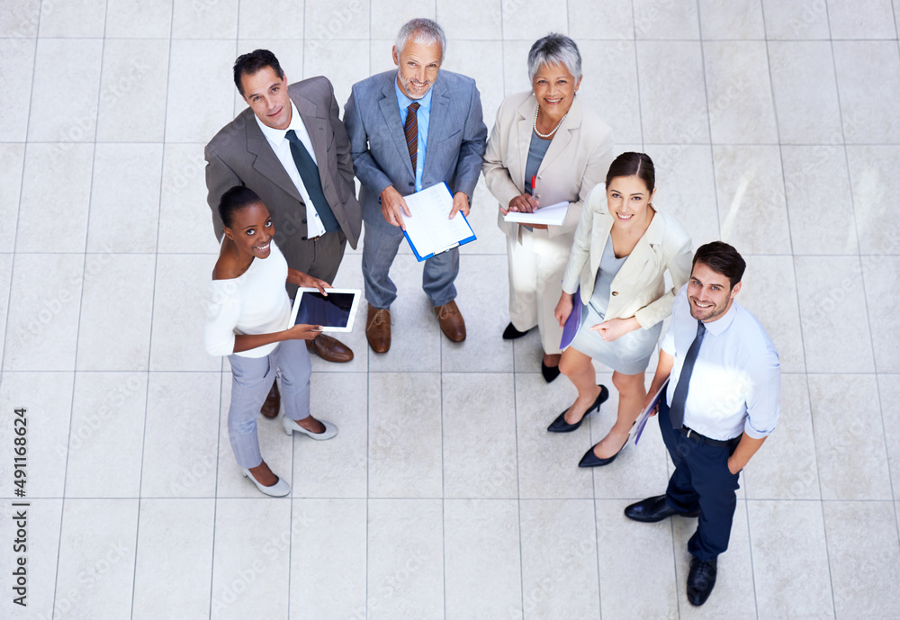 They know what theyre doing. Portrait of a group of businesspeople holding paperwork and their digit