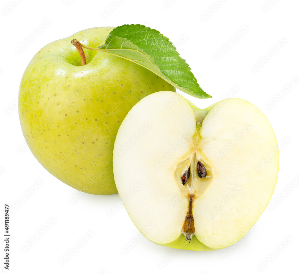 Fresh Green Apple Isolated on White With clipping path, Golden yellow Orin Apple isolated on white.