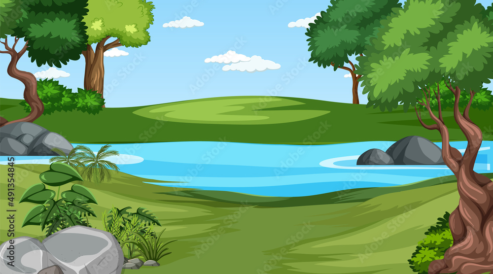 Nature scene with pond and trees