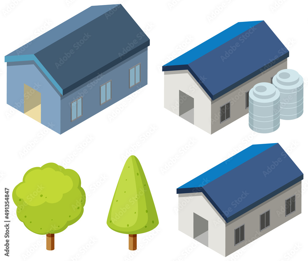 Isometric industrial building on white background