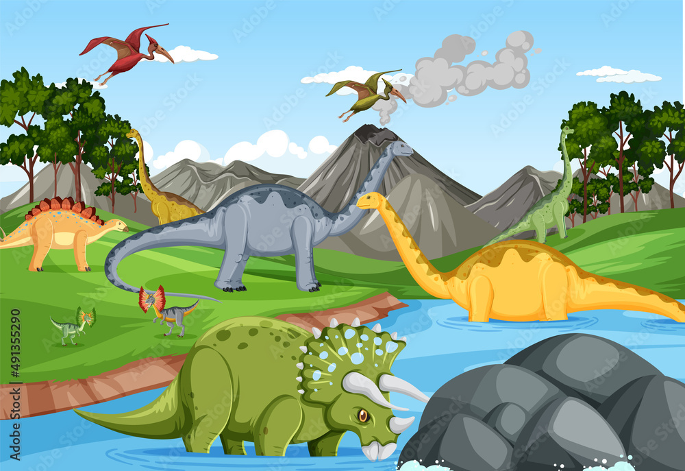 Dinosaur in prehistoric forest scene