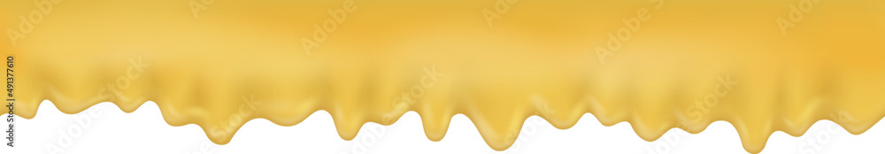 Yellow glaze drips,  cream, yogurt, realistic horizontal seamless illustration