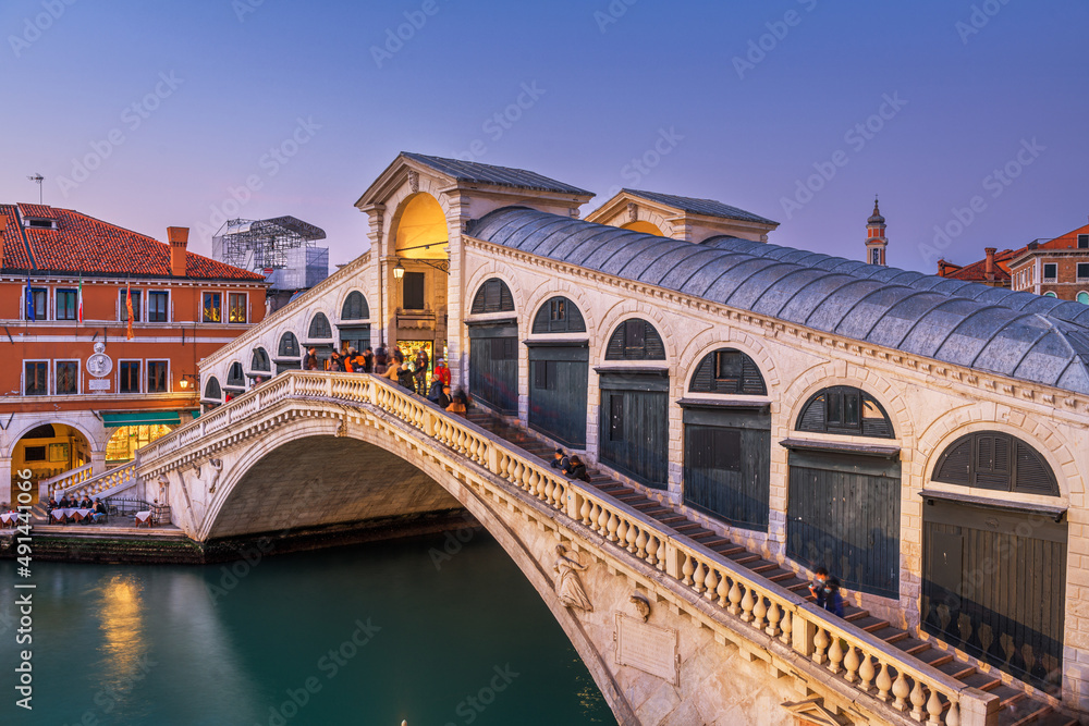 Venice, Italy at the Rialto Bridge over the Grand Canal