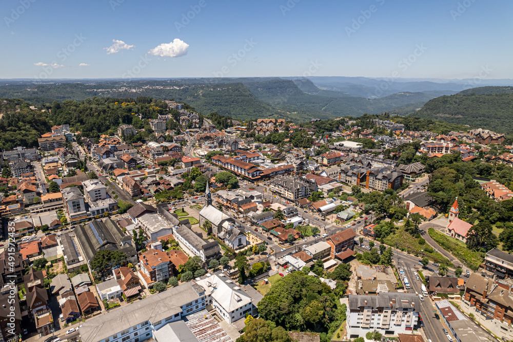 Aerial view of Gramado, Rio Grande do Sul, Brazil. Famous touristic city in south of Brazil.