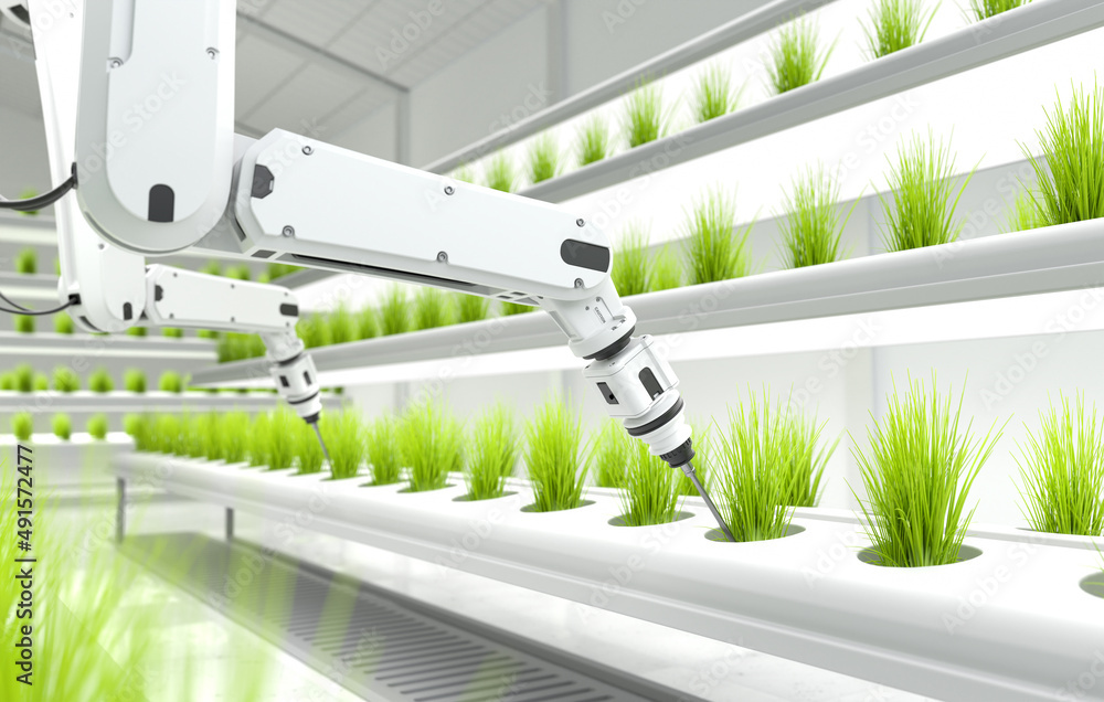 Smart robotic farmers concept, robot farmers, Agriculture technology, Farm automation.