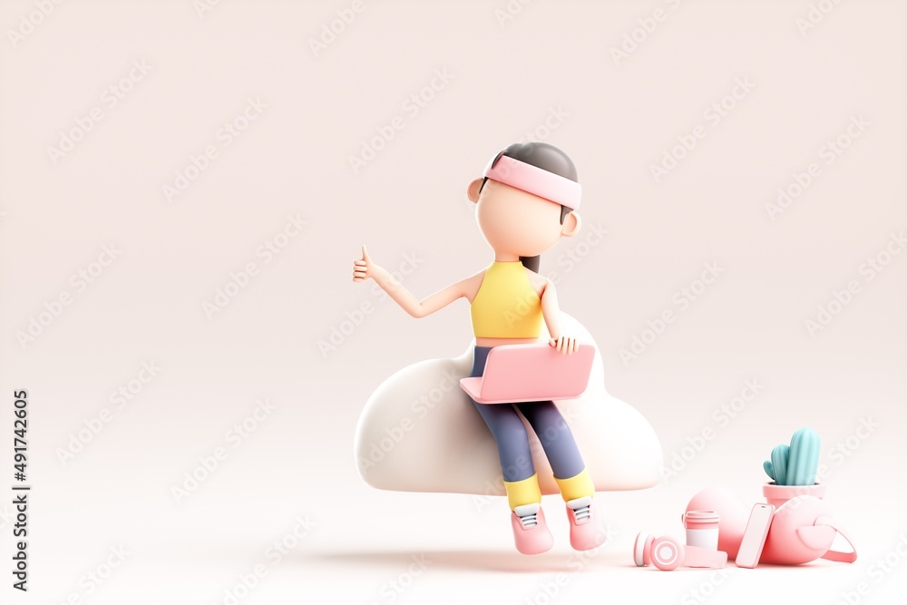 3D rendering of cute cartoon girl