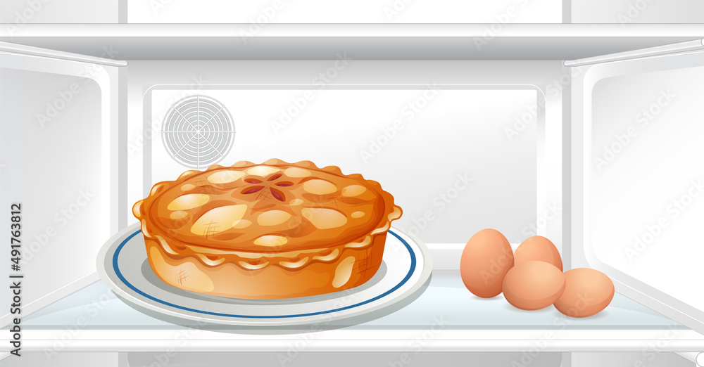 Pie and eggs in refrigerator