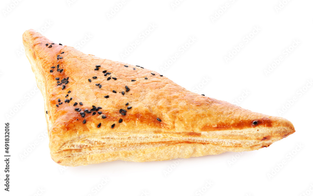 Tasty Uzbek samsa on white background