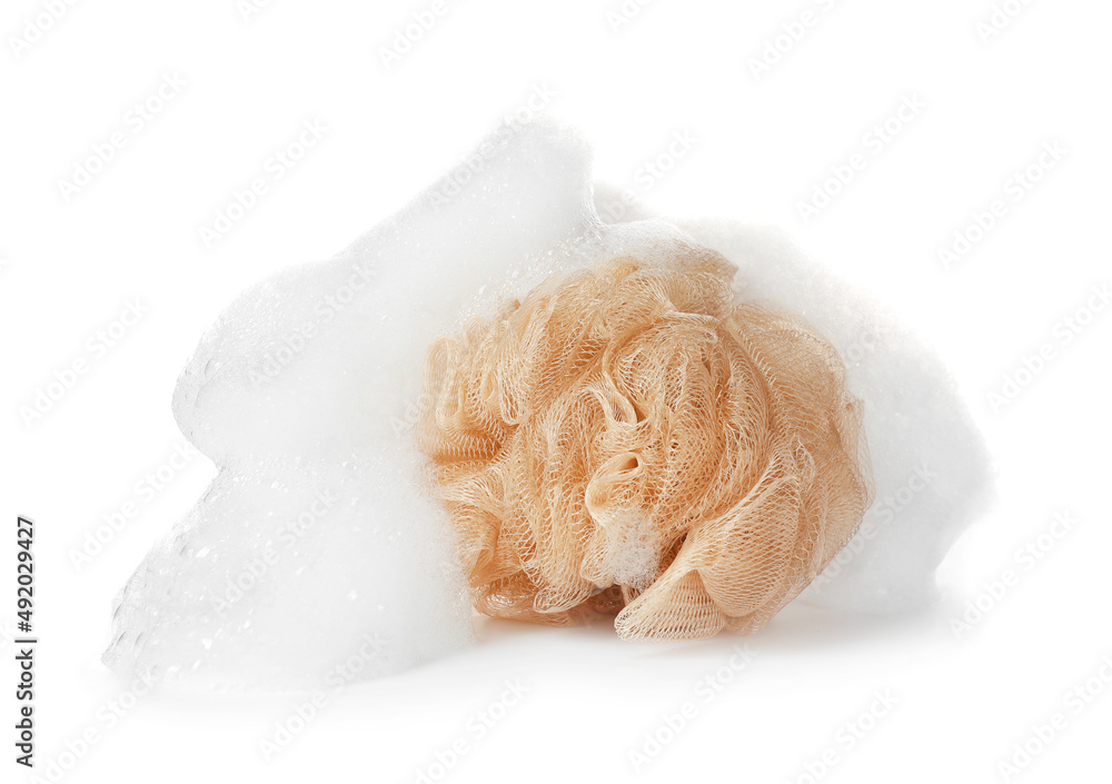 Bath soapy sponge on white background