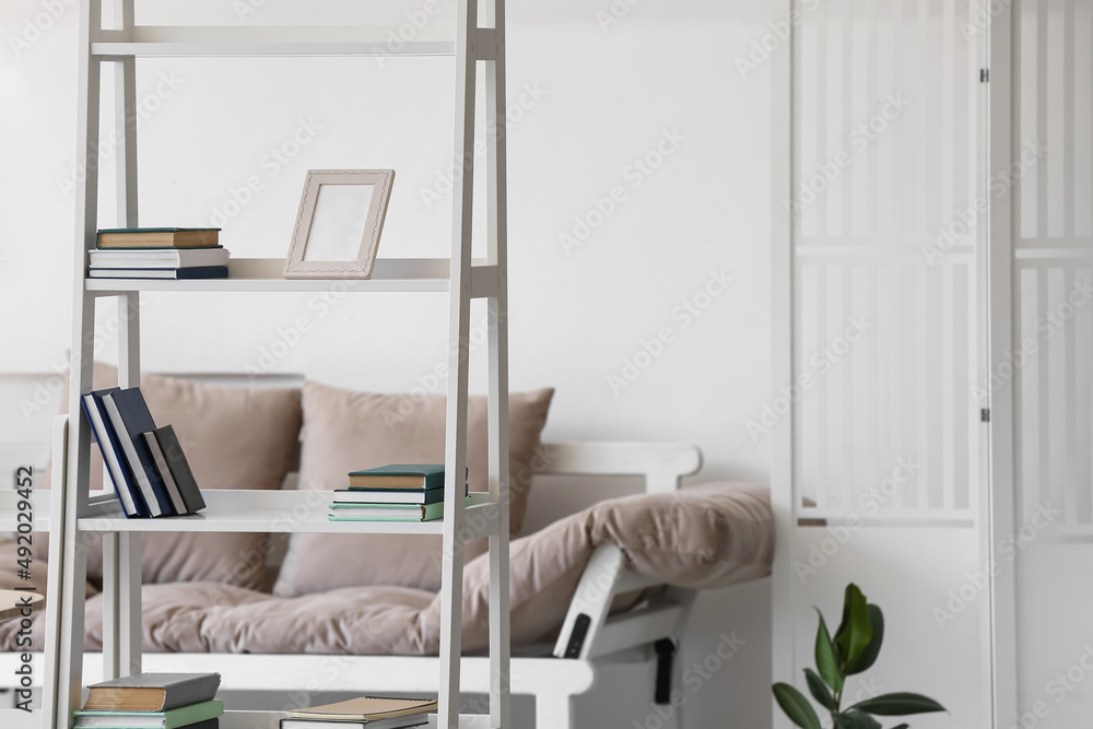 Modern bookcase with frame in living room