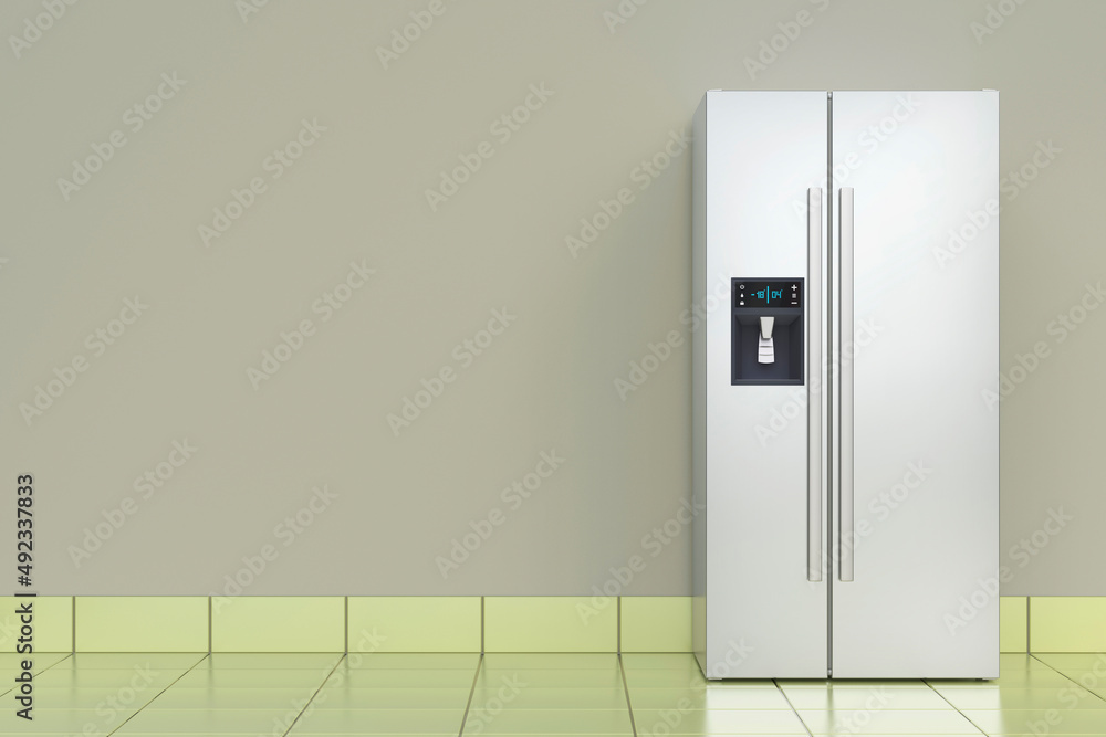 Silver side-by-side refrigerator in the kitchen