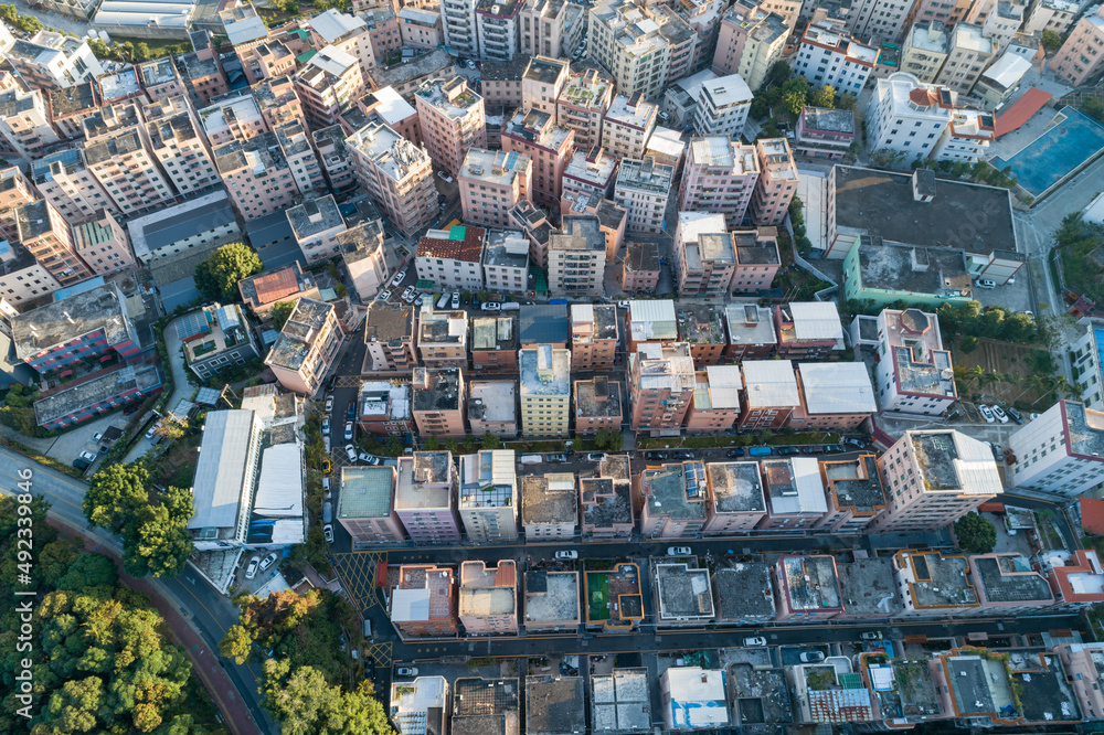 中国深圳市城中村景观鸟瞰图