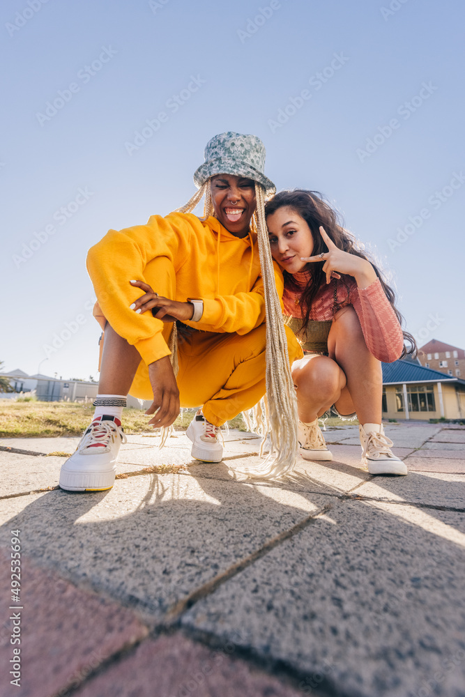 Young female friends posing for the camera