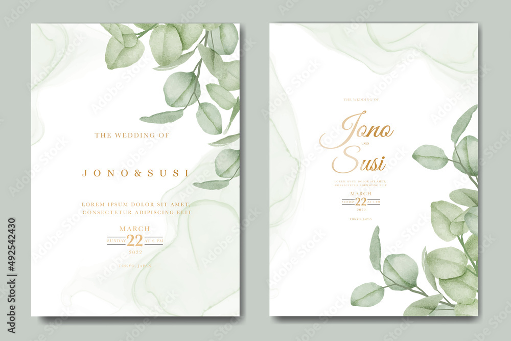 Watercolor eucalyptus wedding invitation card