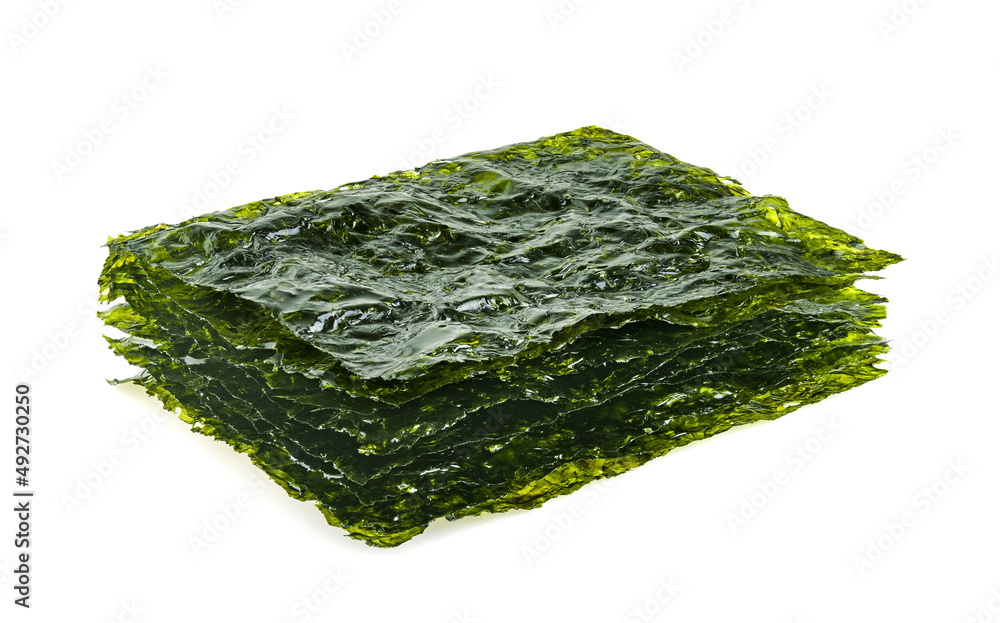 Dry japanese organic seaweed isolated on white background.