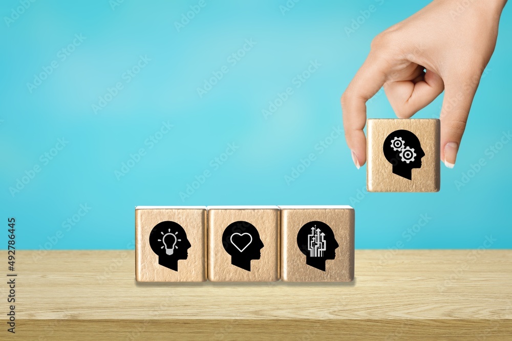 Power skills concept. Need of skills for digital and technology evolution. wooden cubes