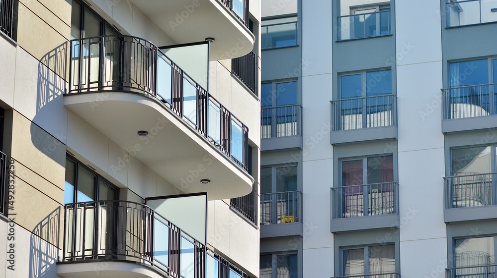 Modern elements in  contemporary  architecture.. Architectural details of a modern apartment buildin