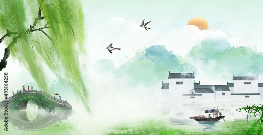 Spring green background illustration