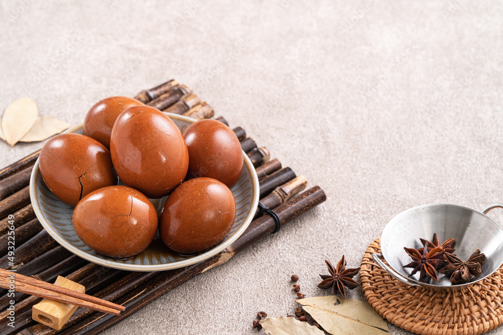 Delicious traditional Taiwanese food tea eggs.