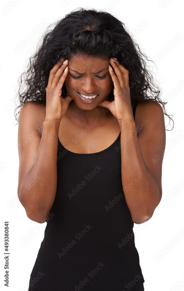 Too much for my mind to handle. A stressed out indian woman with ehr eyes closed holding her hands t