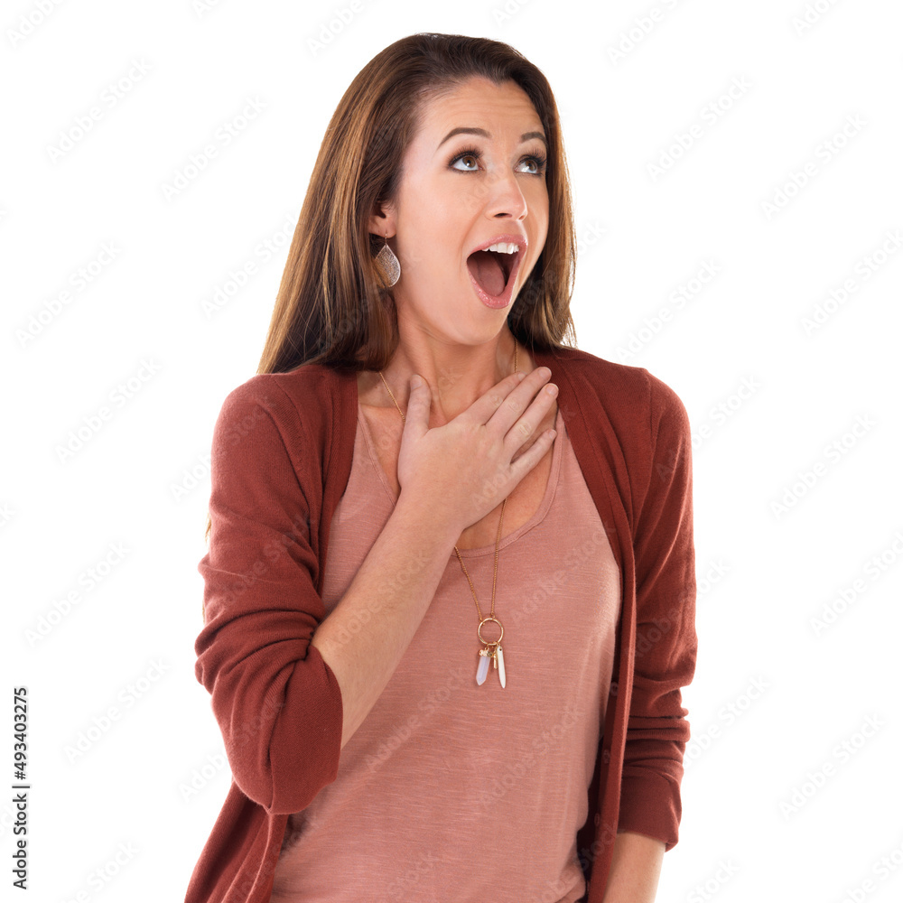 Wow. Studio shot of a young woman isolated on white.