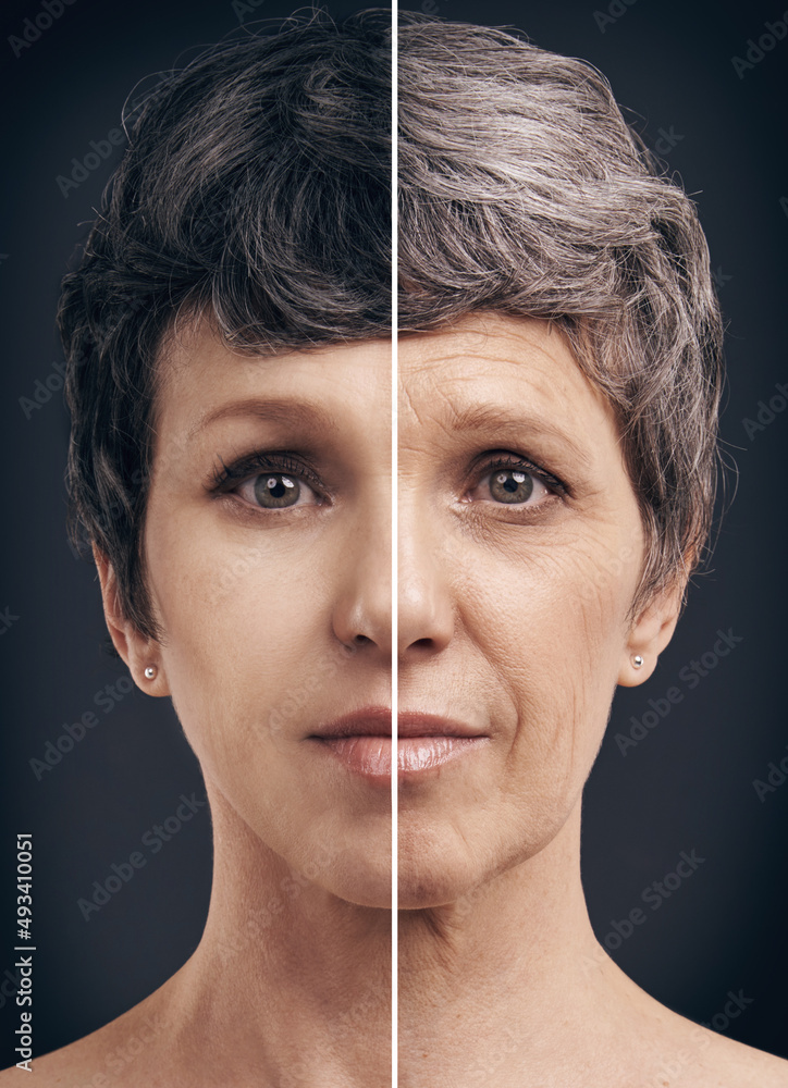 Graceful aging. Composite image of a woman when she was younger and older.