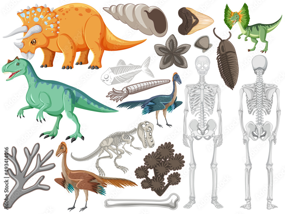 Set of different prehistoric dinosaur animal