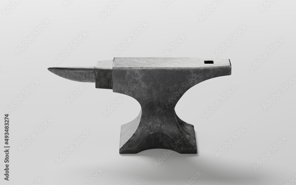 Metal anvil with black background, 3d rendering.