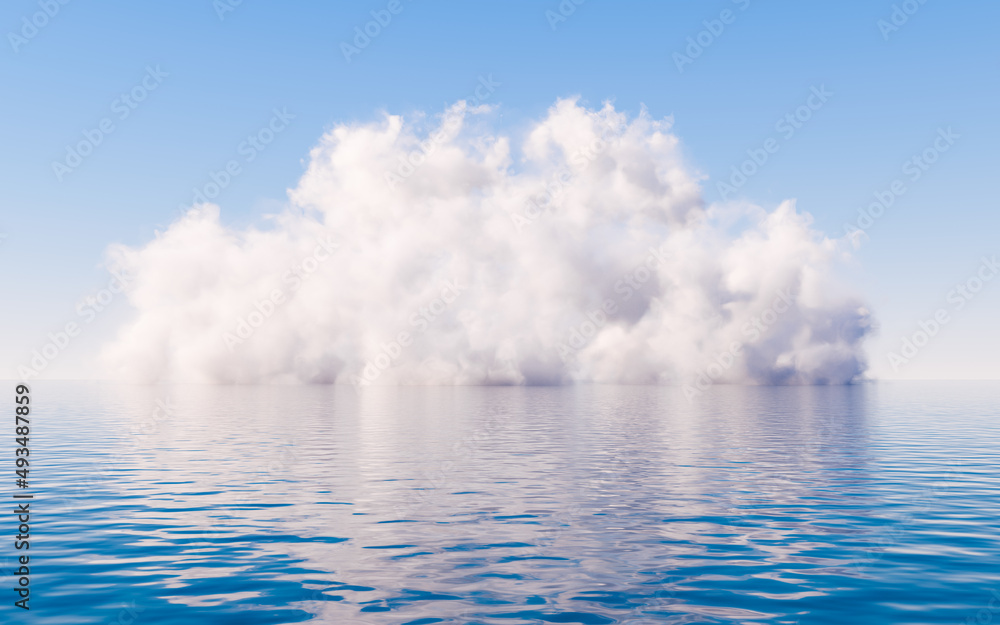 Cloud and water surface, 3d rendering.