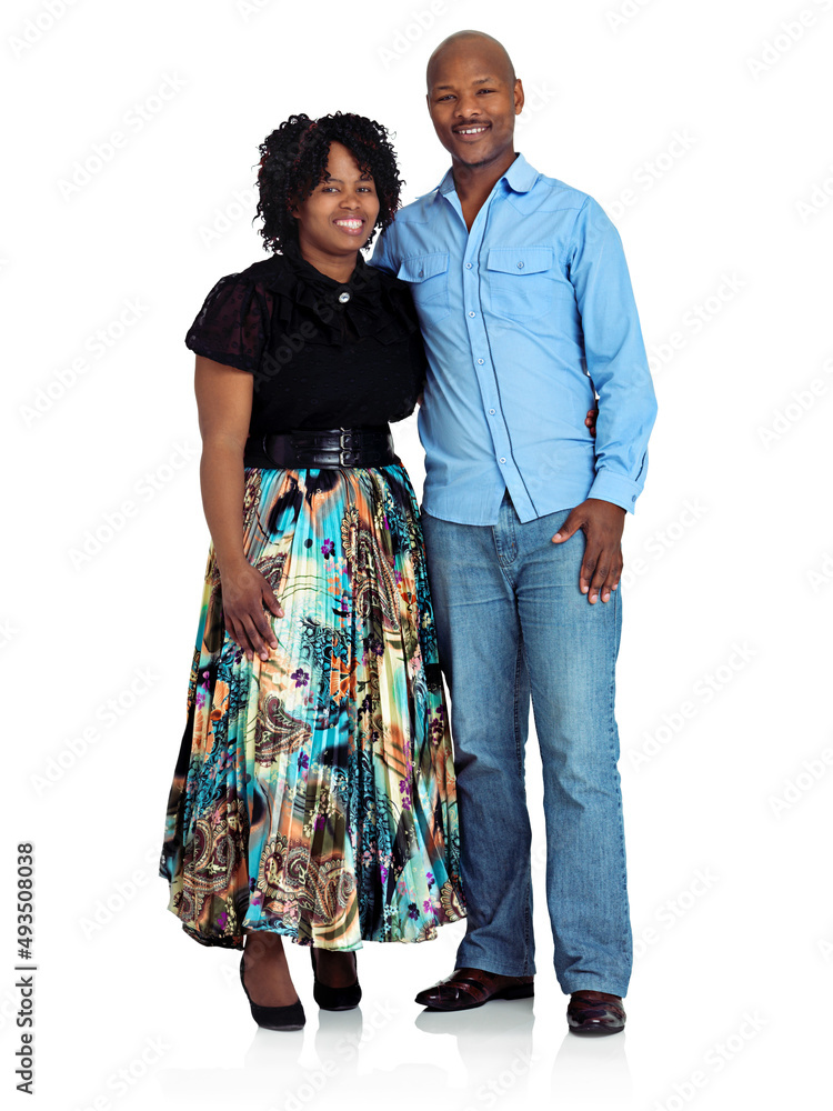 Love and trust. Studio shot of a happy black couple standing against a white background.