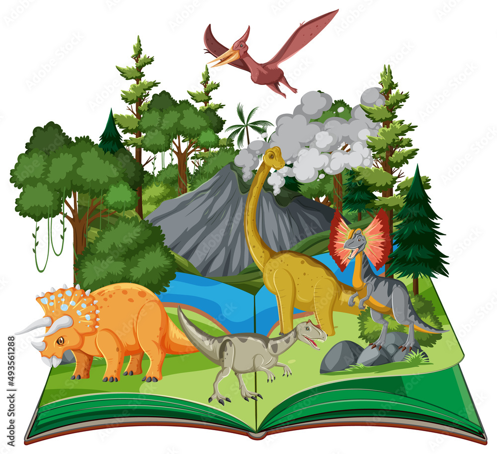 Scene with dinosaurs in forest