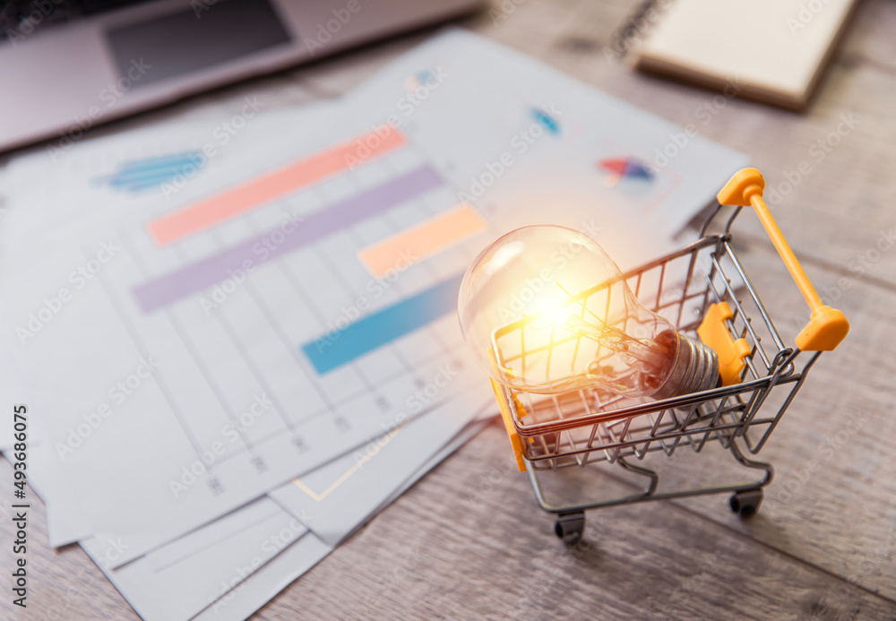 light bulb on basket on working table