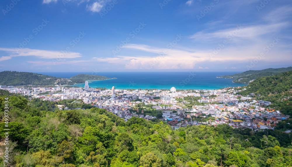 Phuket Thailand patong bay. Panorama landscape nature view from Drone camera. Aerial view of patong 