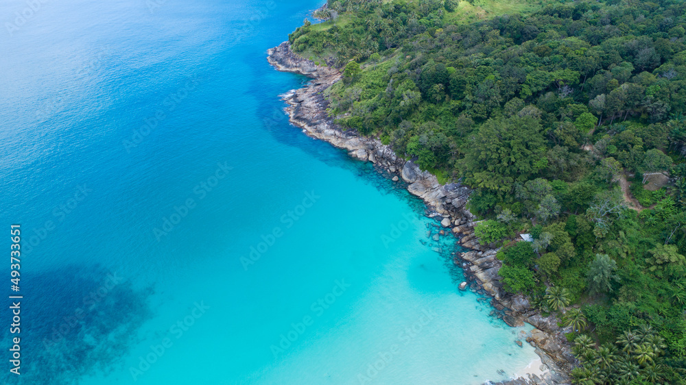 美丽的普吉岛热带海滩海景鸟瞰图