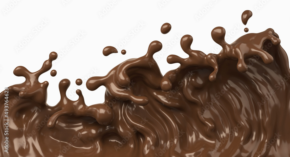 Melted brown chocolate dripping on white background, with clipping path 3D illustration.