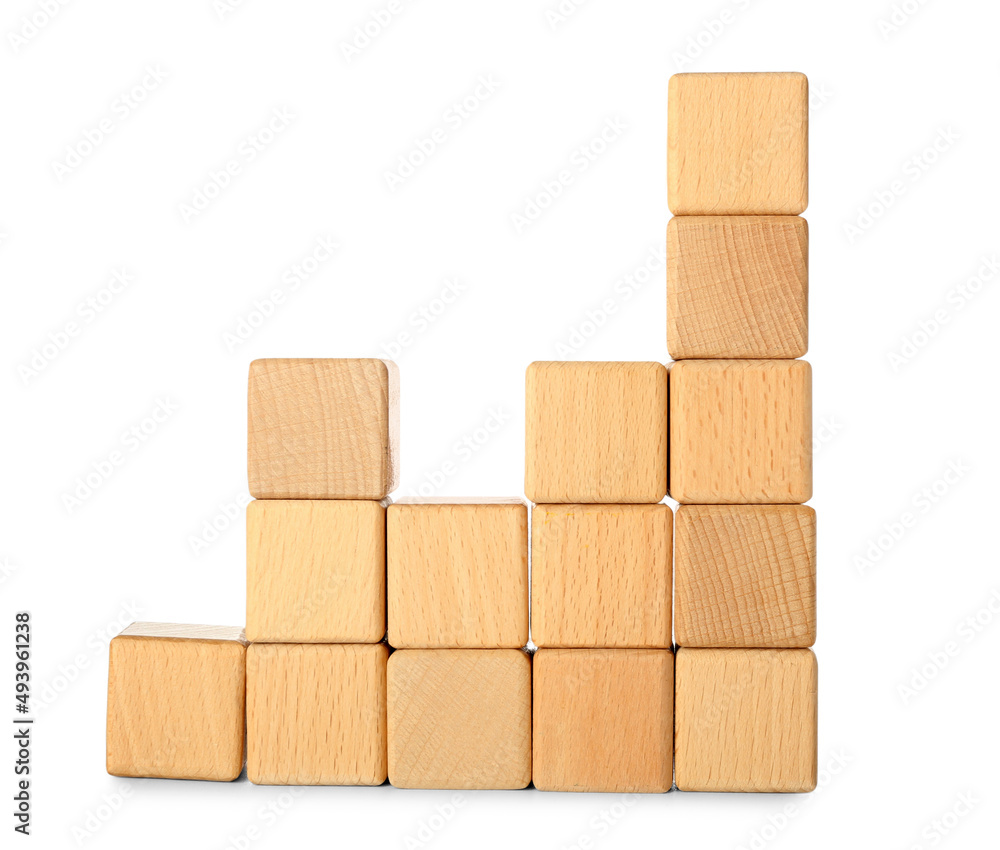 Many wooden cubes isolated on white