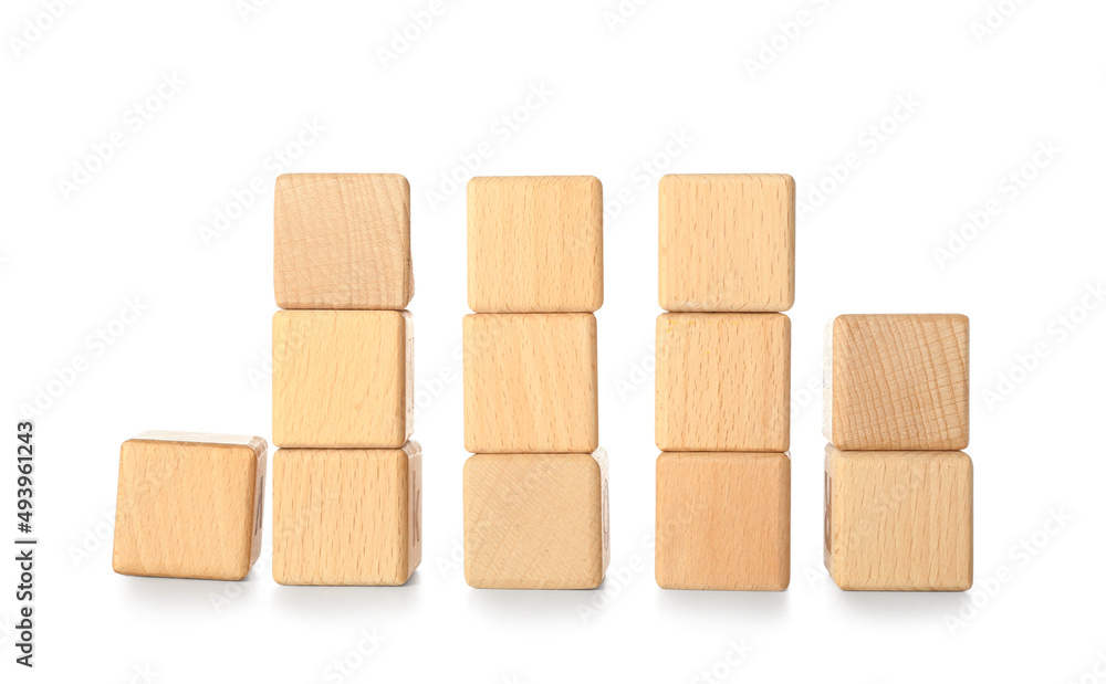 Many wooden cubes isolated on white