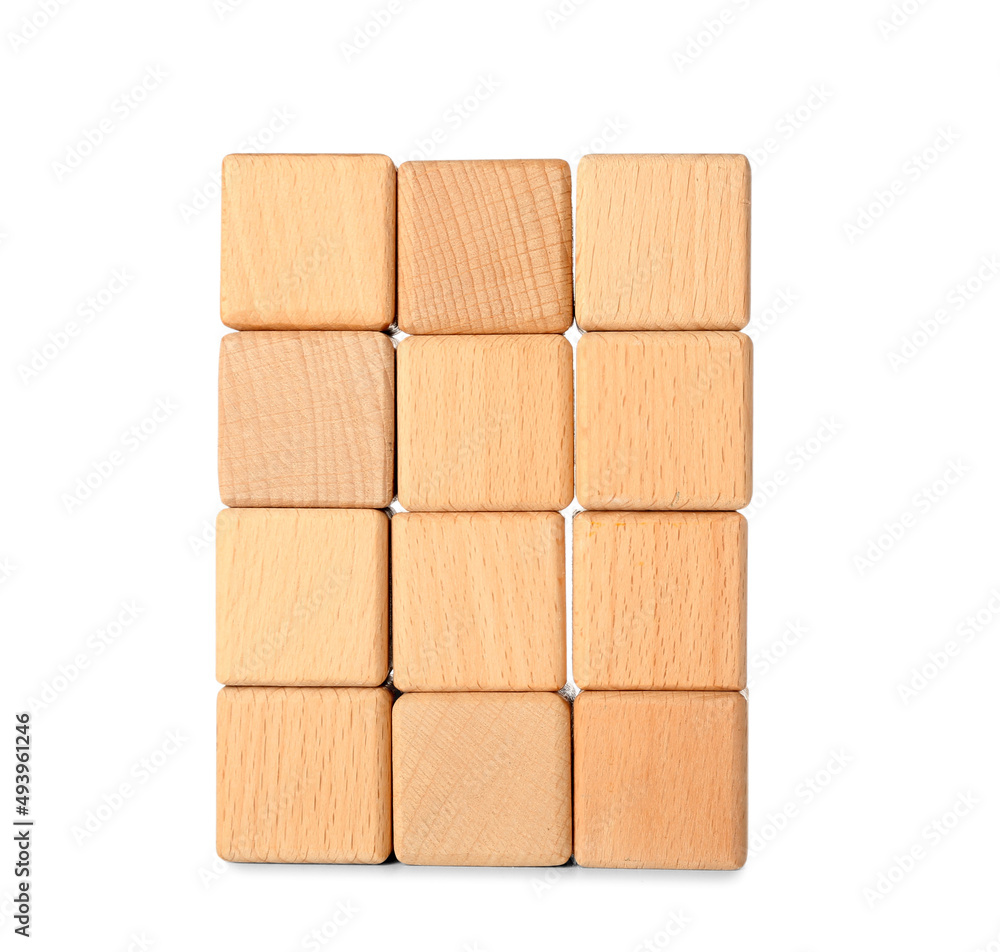 Many wooden cubes isolated on white