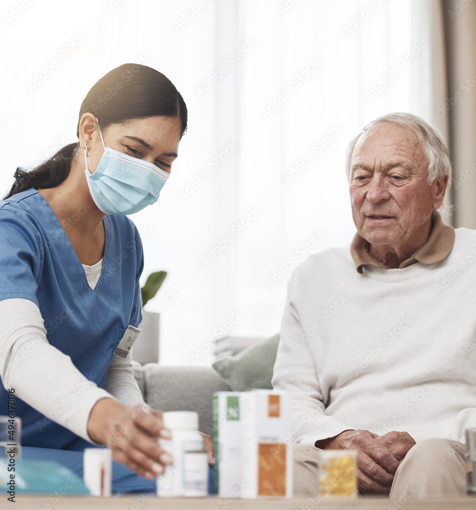 How many of these do you take. Shot of a young female nurse helping a patient with their medication 