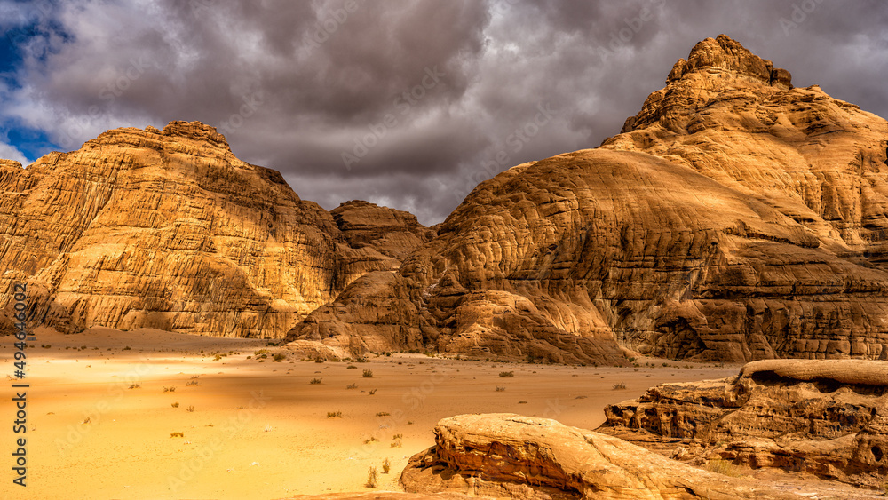 Extraordinary mountain desert landscape, Wadi Rum Protected Area, Jordan.