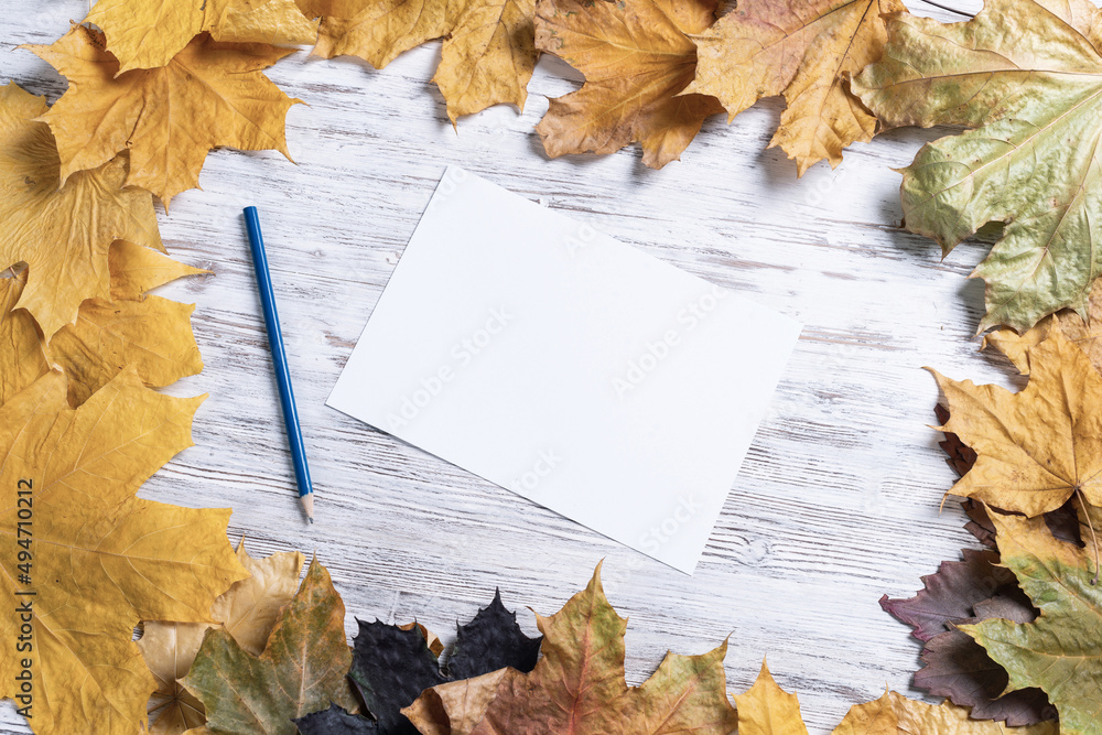 White paper sheet and pencil lies on desk