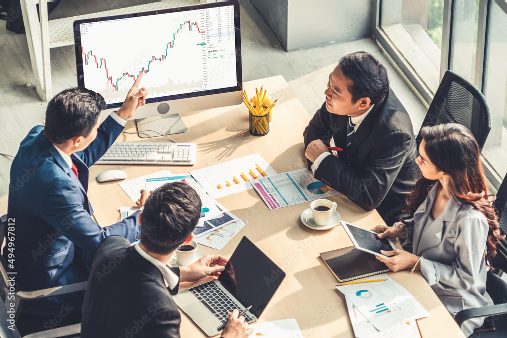 Stock market data chart analysis by ingenious computer software . Investment application display sto