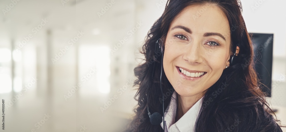 Business people wearing headset working in office to support remote customer or colleague. Call cent