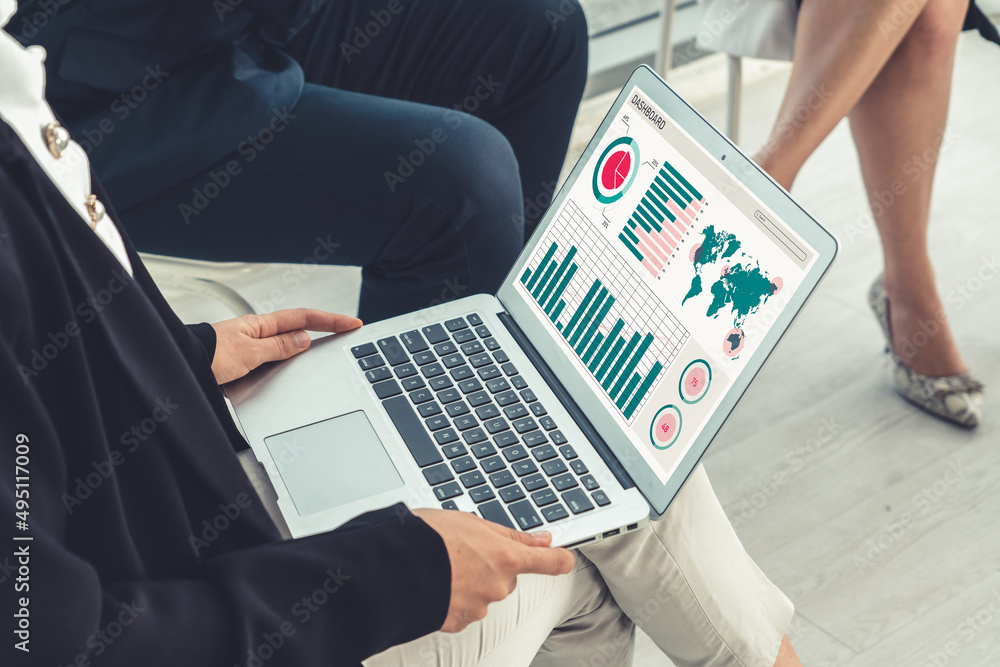 Business data dashboard analysis by ingenious computer software . Investment application display bus